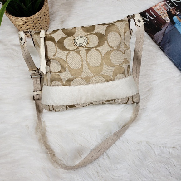 Coach Handbags - COACH Signature Stripe File Bag SWINGPACK khaki
